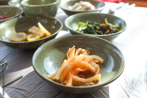 side dishes kimchi in the Korean restaurant