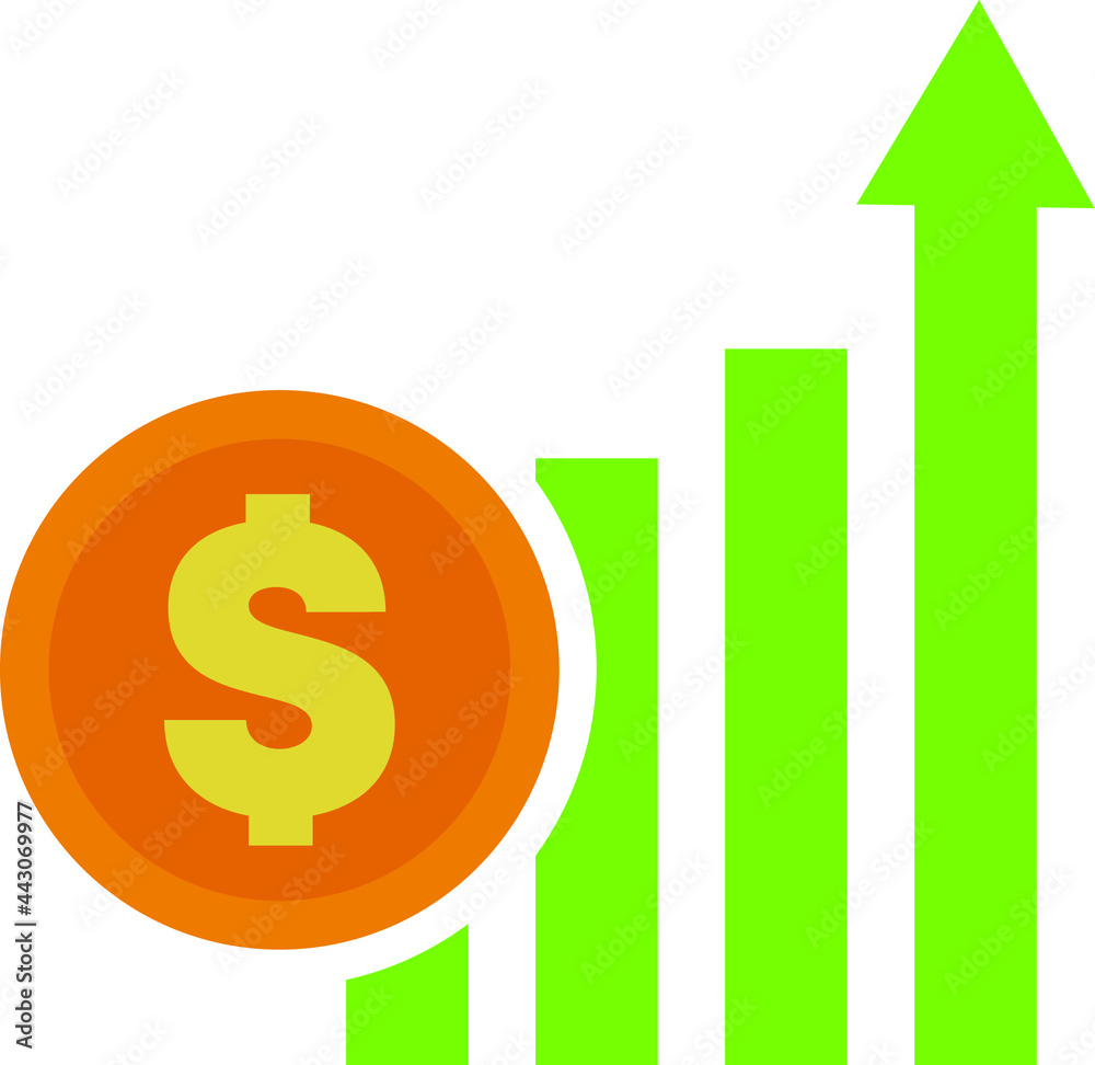 Sale Bars Showing an Increase in Sales and Dollar Sign Icon on Coin Sale Bars Showing an Increase in Sales and Dollar Sign Icon on Coin
