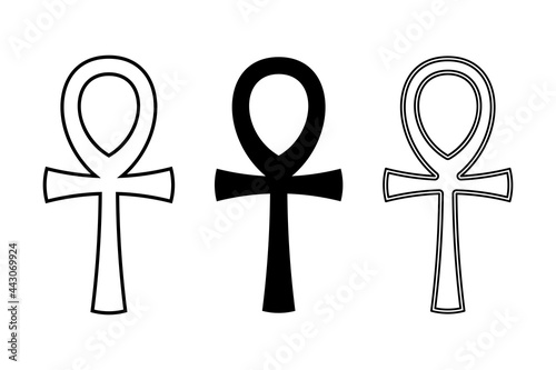 Three ankh symbols. Also called key of life, a cross with handle, an ancient Egyptian hieroglyphic symbol of gods and Pharaohs, representing life. Breath of life, key of the Nile, crux ansata. Vector. photo