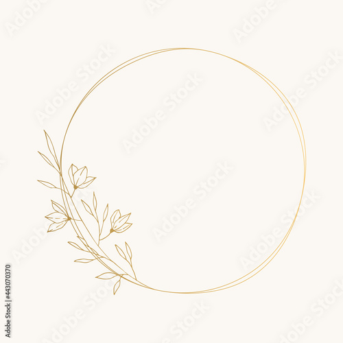Botanical golden borders for summer wedding design. Luxury template. Vector floral illustration.