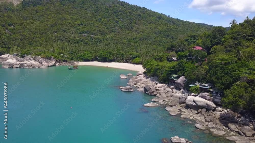 Drone fly cam along Coastline at koh Phangan island, Thailand Drone fly cam along Coastline at koh Phangan island, Thailand