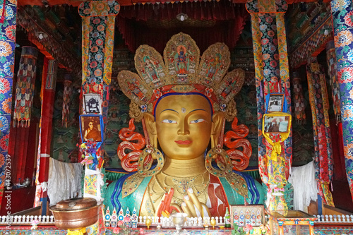 Ancient Sculpture Buddha status at Thikse or Thiksey Monastery in leh ladakh india