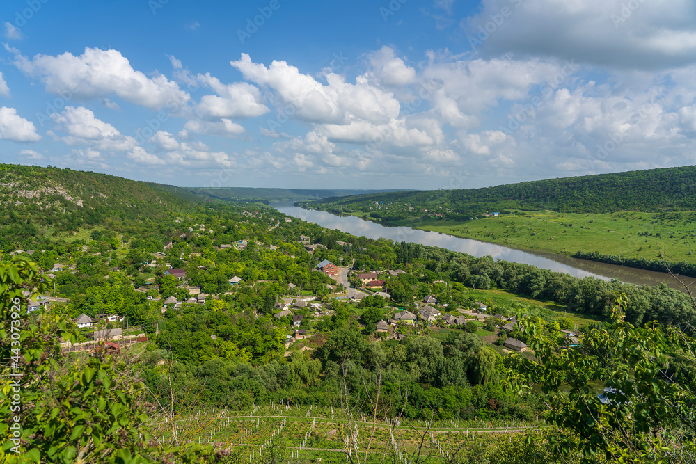 Beautiful view of the village of Stroentsy and the Dniester River, Transnistria, Moldova