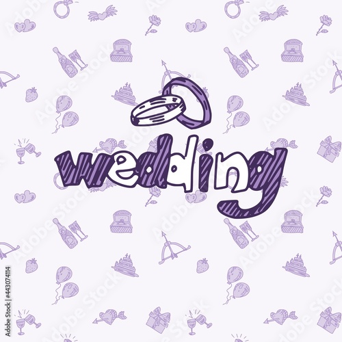 wedding poster with lettering purple background