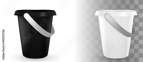 Set of buckets and dustpan mockup, Colorful children toy isolated on white background. Beach games. Summer vacation.