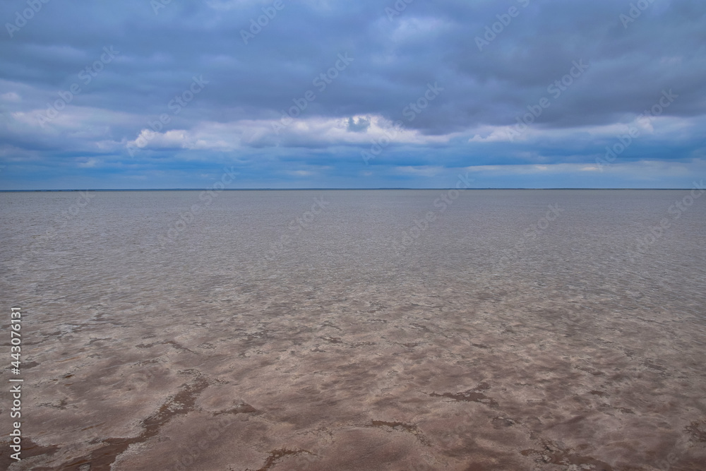 Cloud evening on the salt Lake Baskunchak