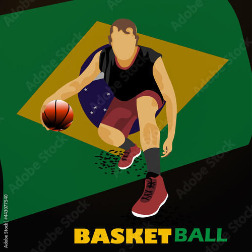 Art & Illustration dribble basketball with brazil flag background