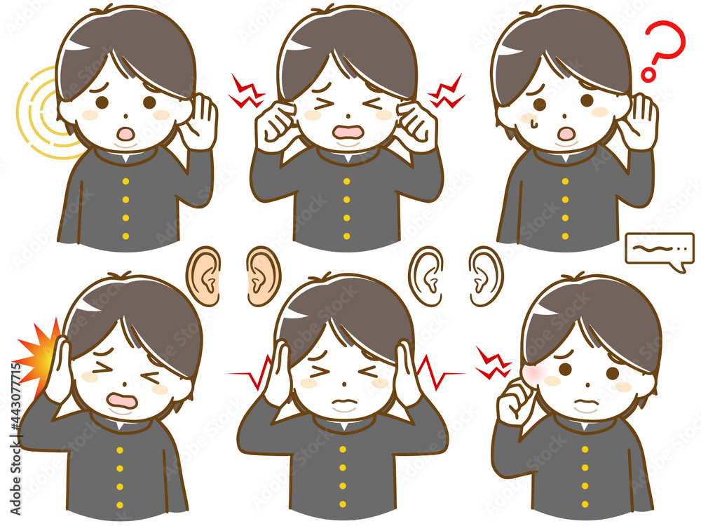 耳に異常がある太った男子学生