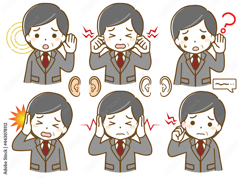 耳に異常があるスーツの中年男性