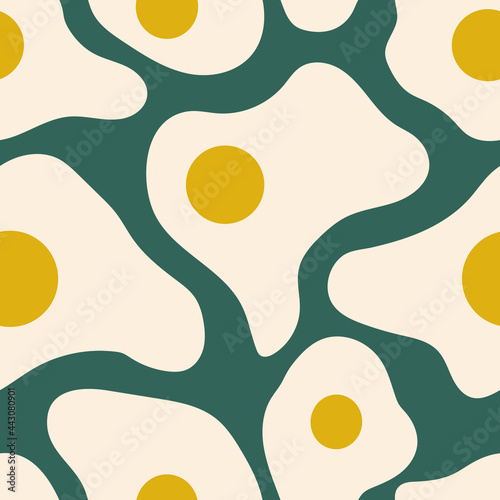 Fried eggs. Seamless modern abstract pattern for fabrics, throw pillows, kitchen textiles, bed linen. Vector.