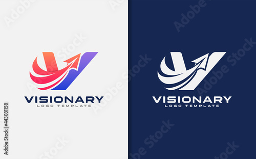 Abstract Initial Letter V Logo Design Combined with Paper Plane with Arrow Concept.