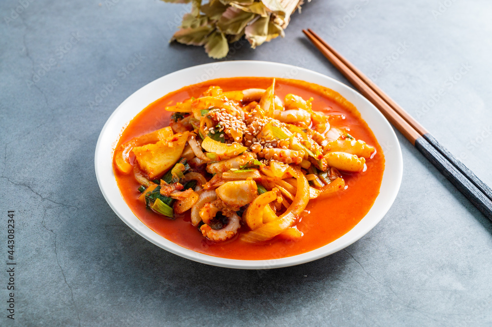 spicy stir-fried octopus, Korean food 'nakji bokkeum' spicy stir-fried octopus, Korean food 'nakji bokkeum'