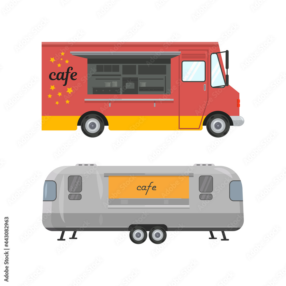 Vector illustration of a cafe van on wheels, street food. Vector illustration of a cafe van on wheels, street food.