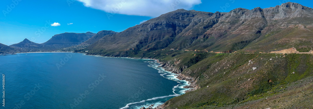 Scenic Chapmans Peak drive to the harbour of Hout Bay. Hout Bay is a popular tourist destination in Cape Town, South Africa