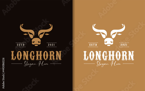 Longhorn Bull Buffalo Cow with Vintage Retro Western Concept Logo Design.
