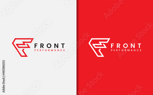 Red Letter F Monogram Logo Design with Sharp Geometric Lines Style Concept.