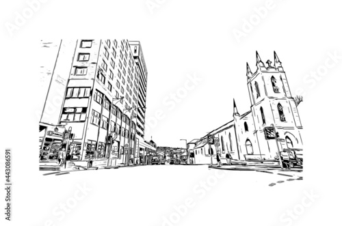 Obraz na płótnie Building view with landmark of Hobart is the
city in Australia. Hand drawn sketch illustration in vector. w salonie