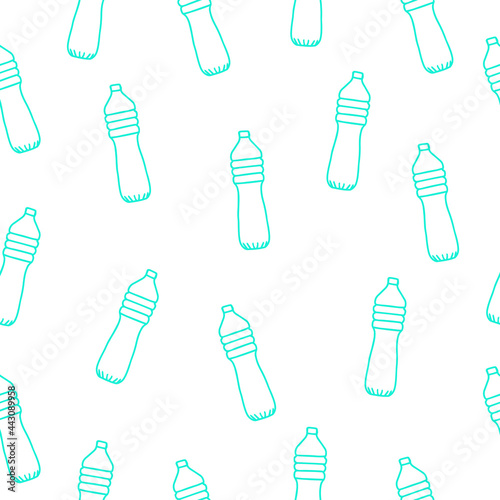 Doodle vector hand drawn pattern with plastic bottles of water. Stay hydrated, drink more water,healthy lifestyle. It can be used for digital design and typography.