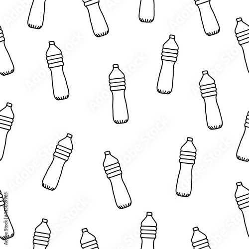 Doodle vector hand drawn pattern with plastic bottles of water. Stay hydrated, drink more water,healthy lifestyle. It can be used for digital design and typography.