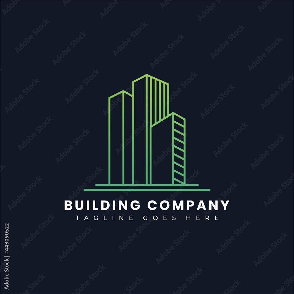 Simple Building Skyline Logo line art style, skyline logo for building company etc