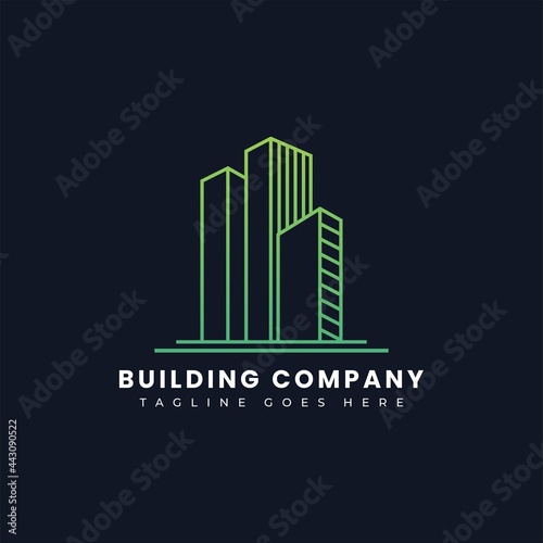 Simple Building Skyline Logo line art style  skyline logo for building company etc