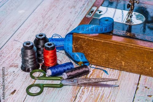 Sewing accessories sewing machine and colored threads