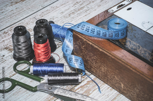 Sewing accessories sewing machine and colored threads