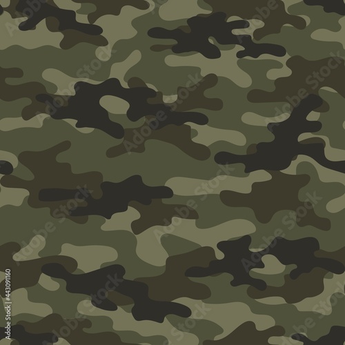 Camouflage texture seamless pattern. Abstract modern military green camo background for fabric and fashion textile print. Vector illustration.