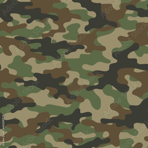 Camouflage texture seamless green pattern. Abstract modern military camo background for fabric and fashion textile print. Vector illustration.