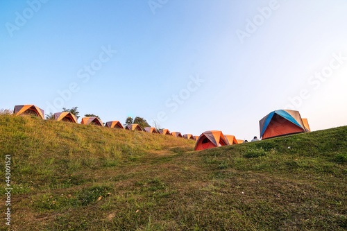 Nan , Thailand-February 10, 2017 :Camping Tents on Doi Samer Dao Mountain at twilight, Nan Province, Thailand.