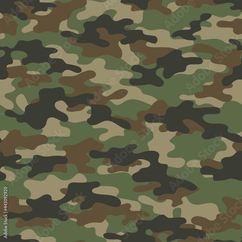 Military green vector camouflage hunting background seamless print. EPS