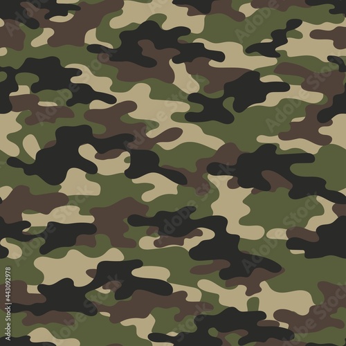Green Military vector camouflage hunting background seamless print. EPS