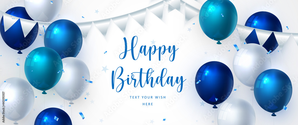 Elegant blue ballon and ribbon Happy Birthday celebration card banner  template background Stock Vector | Adobe Stock