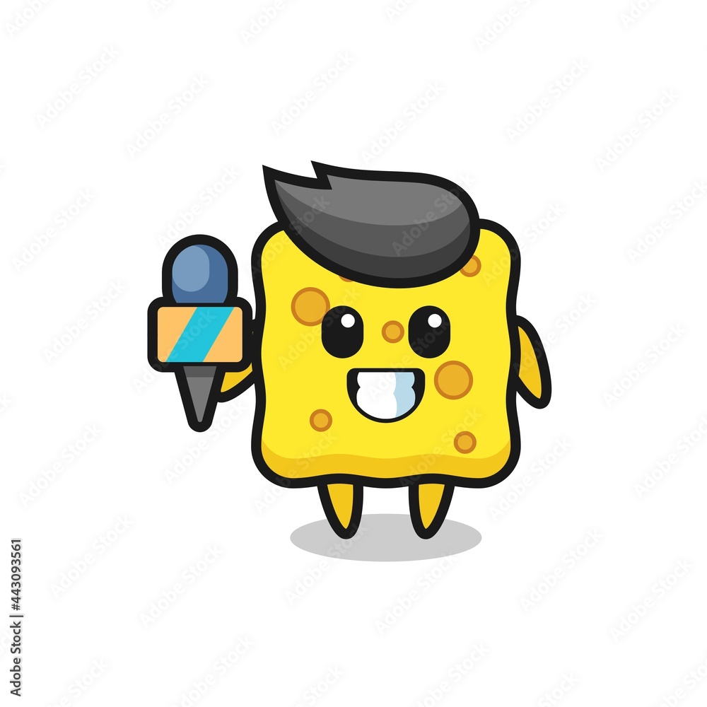Character mascot of sponge as a news reporter