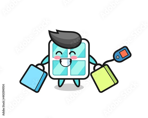 window mascot cartoon holding a shopping bag