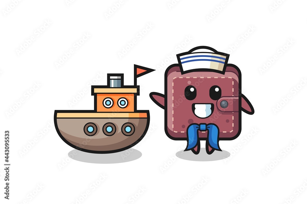Character mascot of leather wallet as a sailor man