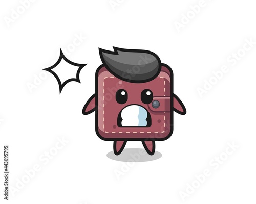 leather wallet character cartoon with shocked gesture