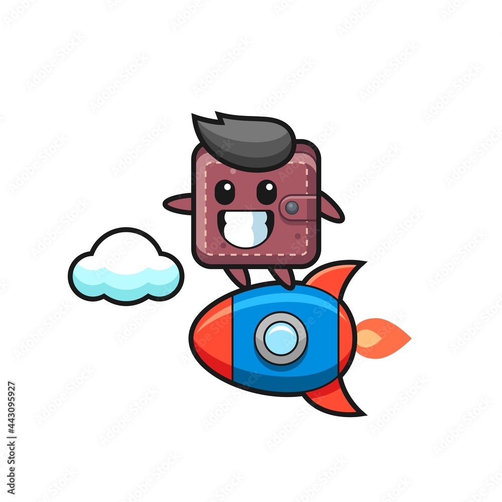 leather wallet mascot character riding a rocket leather wallet mascot character riding a rocket