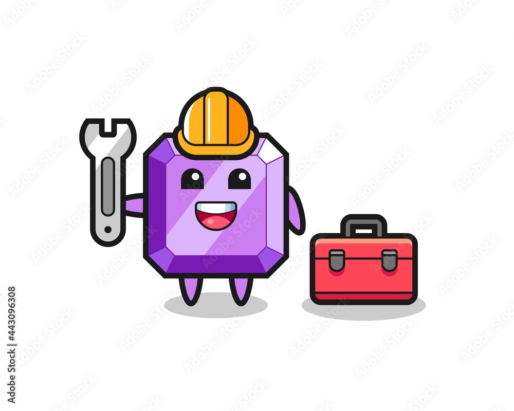 Mascot cartoon of purple gemstone as a mechanic Mascot cartoon of purple gemstone as a mechanic