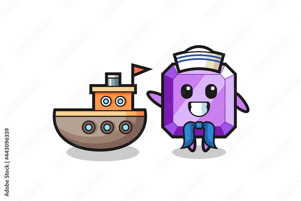 Character mascot of purple gemstone as a sailor man