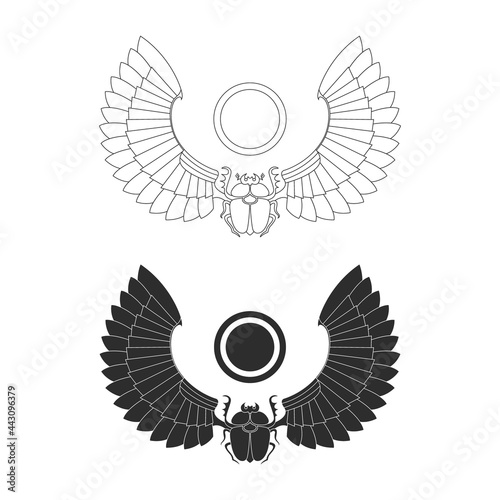 vector monochrome icon set with ancient egyptian symbol Winged sun for your project