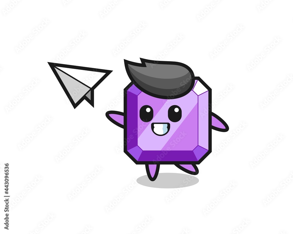 purple gemstone cartoon character throwing paper airplane purple gemstone cartoon character throwing paper airplane