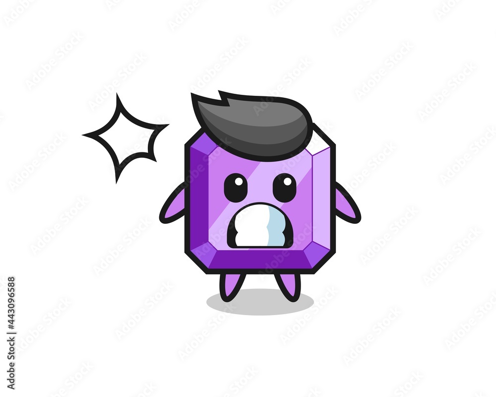 purple gemstone character cartoon with shocked gesture