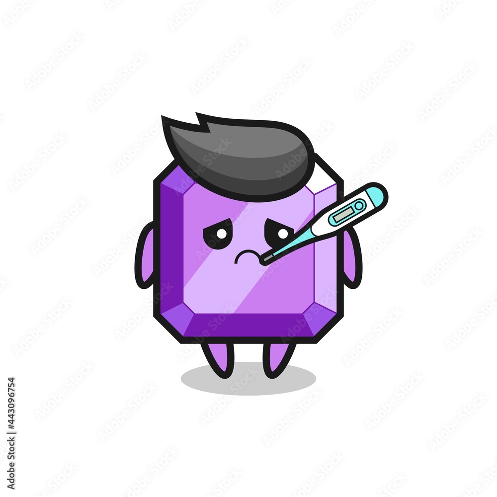 purple gemstone mascot character with fever condition purple gemstone mascot character with fever condition