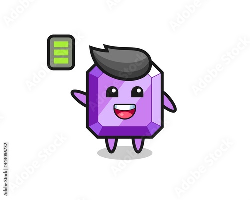purple gemstone mascot character with energetic gesture
