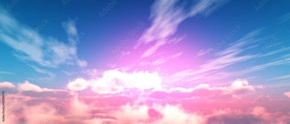 Clouds, cloudy background, sunrise above the clouds, panorama of clouds, 3d rendering Clouds, cloudy background, sunrise above the clouds, panorama of clouds, 3d rendering