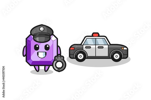 Cartoon mascot of purple gemstone as a police