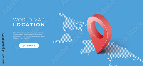 Navigator 3D isometric pin location checking on global world map background. Locator position point. Vector art illustration