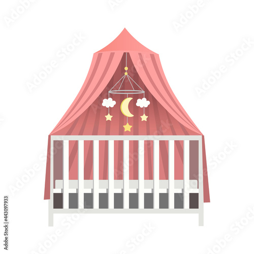 Canopy crib.Baby cot, baby bed with canopy.Vector illustration.