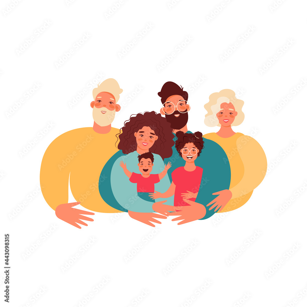 Happy family with kids -family health and wellness -modern flat vector concept digital illustration of a happy family of parents and children. Happy family day

